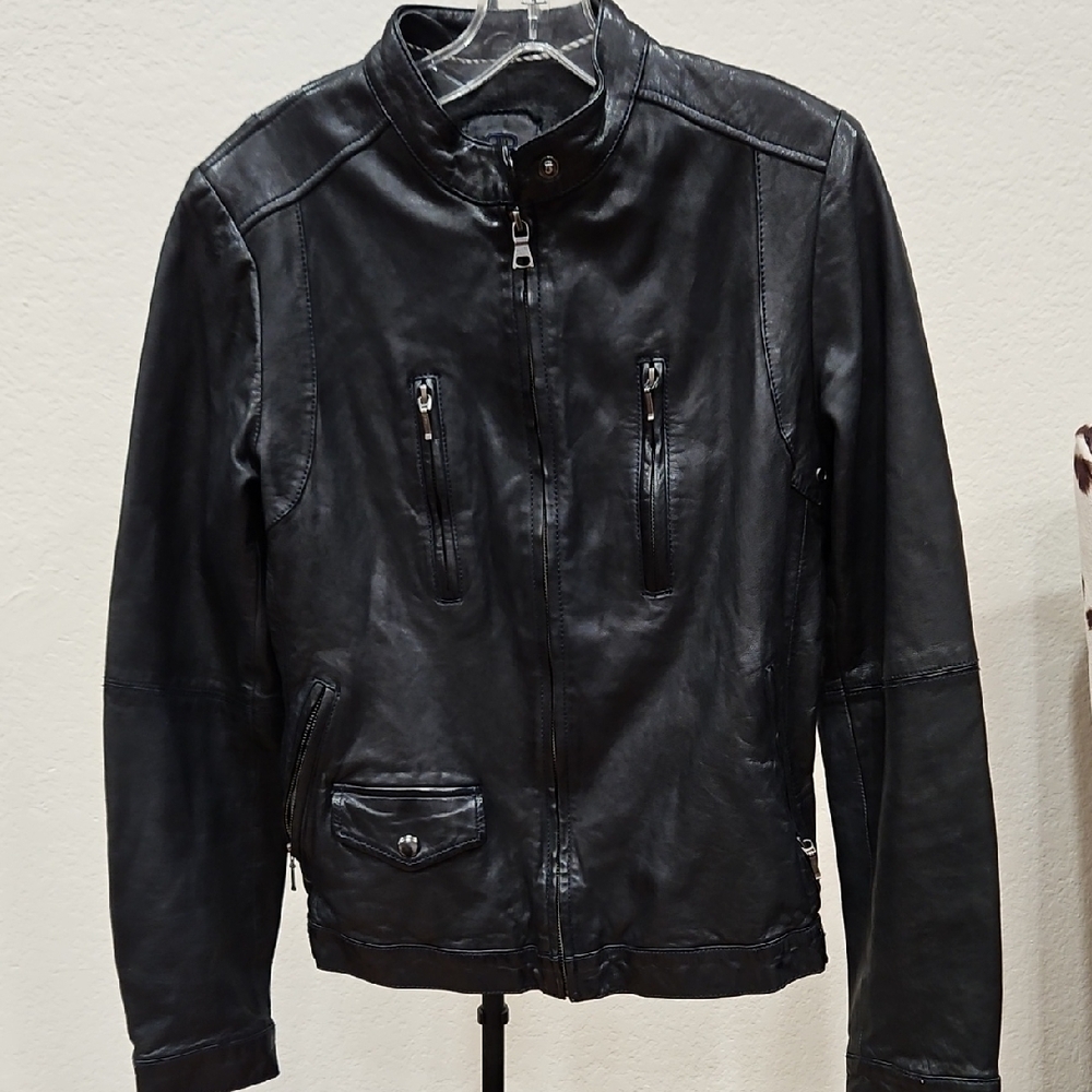 Women's Dark Navy Leather Jacket - Sz. M